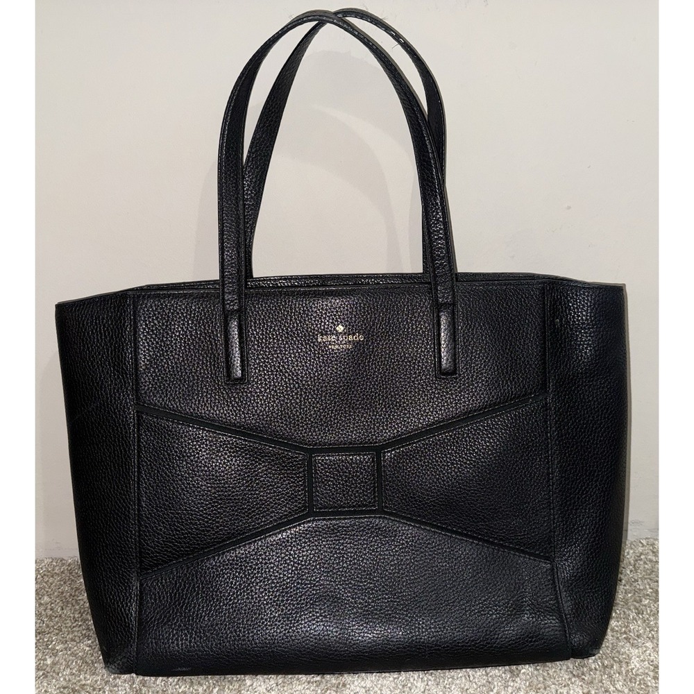 Kate Spade Bridge Place Francisca Bow Tote Bag Pebbled Black Leather 18"x‎ 12"